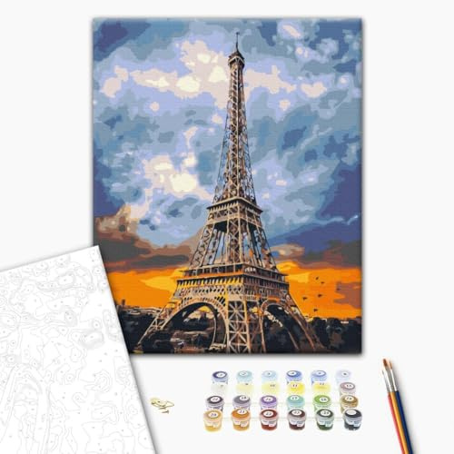 murando - Malen nach Zahlen Eiffelturm Stadt Paris 50x40 cm Malset mit Holzrahmen auf Leinwand für Erwachsene Kinder Gemälde Handgemalt Kit DIY Geschenk Dekoration BS51680