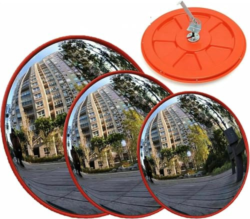 Verkehrsspiegel für Ausfahrten, 30/45/60CM Konvexspiegel für Garage und Einfahrt, Parkassistent, Gebogener Sicherheitsspiegel Überwachungsspiegel Panoramaspiegel 130°-Weitwinkel-Blickwinkel, Orange