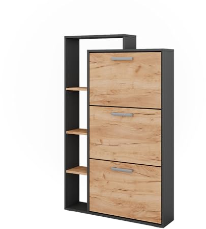 Vicco Schuhkipper Orlando, Goldkraft Eiche/Anthrazit, 80 x 128.3 cm mit 3 Klappfächern