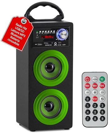 McGrey BS-20 Beachside Cassa Bluetooth Verde, Punti Salienti, 7V 1020 mAh | Cassa Bluetooth con batteria, Porte USB/SD per riproduzione MP3 e ingresso AUX, Ricerca automatica delle stazioni, 5 mm)