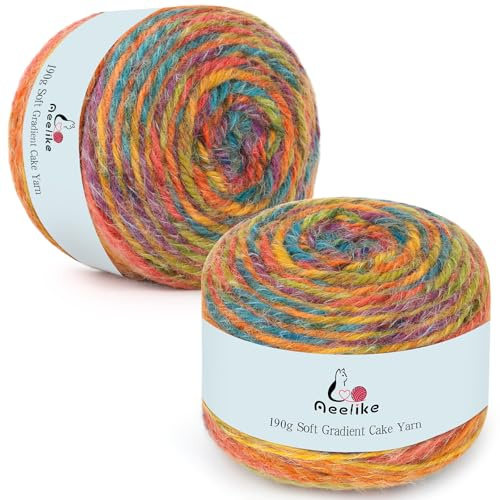 Aeelike Wolle Bunt Farbverlauf, 380g Farbverlaufsgarn zum Stricken und Häkeln, 800m Acrylic Ombré Garn Langfloriges, Bequem Häkelwolle für DIY, Schal, Pullover, Decken