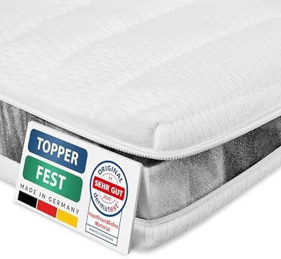 AM Qualitätsmatratzen Topper 200x210cm hart - Made in Germany - Oeko TEX zertifizierter Matratzen Topper 200x210 H4 / H3 für Boxspringbett - Feste Matratzenauflage 200x210 mit waschbarem Bezug
