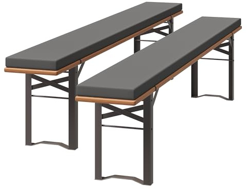 UDPATIO 2er Set Bierbankauflagen mit Bezug 220 x 25 x 4 cm,XL Waschbare auflagen bierzeltgarnitur für Partyzeltgarnitur, Grau, wasserdicht