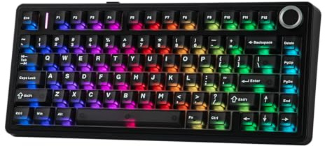 EPOMAKER Aula F75 Ultra Clavier Mécanique sans Fil Programmable Via | 10000mAh, Bouton Rotatif, Hot-Swap, RVB, Gasket,BT/2,4GHz/Type-C, Clavier Gaming pour PC&Mac,QWERTY (Noir Mat, Pink Mint)