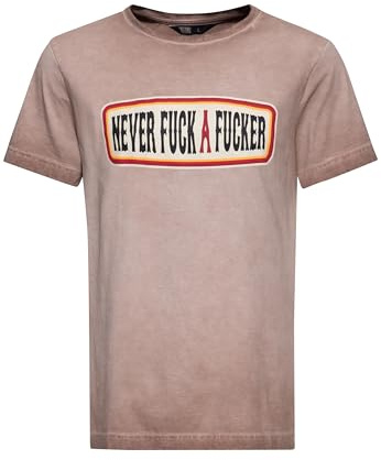 King Kerosin Herren Print T-Shirt Mit Statement-Print Never Fuck A Fucker