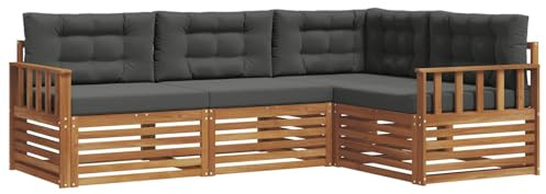 vidaXL Outdoor-Sofagarnitur mit Kissen 4 pcs Natur und Anthrazit, Moderne Garten-Sofa-Ecke, haltbare Lounge-Möbel für draußen, gemütliche Terrasse-Sitzgelegenheiten