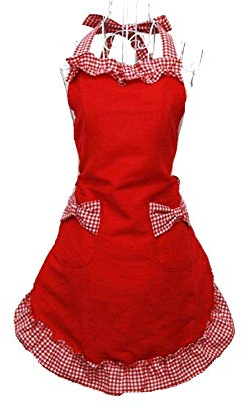 HANERDUN Kochschürze Frauen Damen Schürze Küchenschürze Rot Verstellbar Petticoat mit zwei Taschen Bowknot Schleife für Kochen Backen Grillen Geschenk Idee