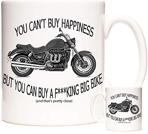 Motorbike Gift Mug. You Can't Buy Happiness Buy You Can Buy A BIG BIKE and that's pretty close. Biker Gift Mug. 11oz ceramic mug for motorcycle riders