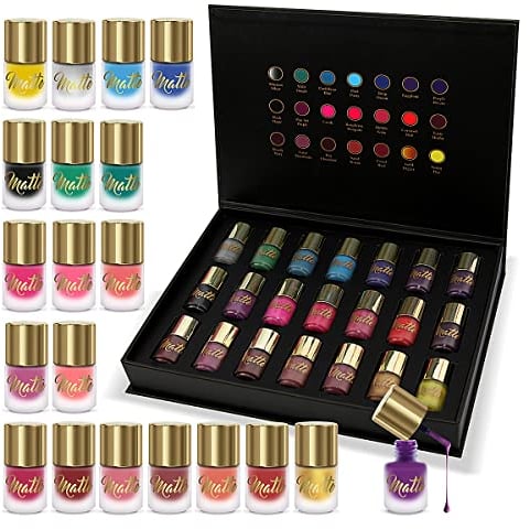 Matt Nagellack Set 18 Nagellack 18 Moderne Farbtöne Luxus Schwarz & Goldene Box