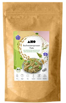 AHO Buchweizensprossen Pasta 250g, Glutenfreie Bio Spirelli aus gekeimtem Buchweizen und goldenen Leinsamen, Plastikfrei verpackt