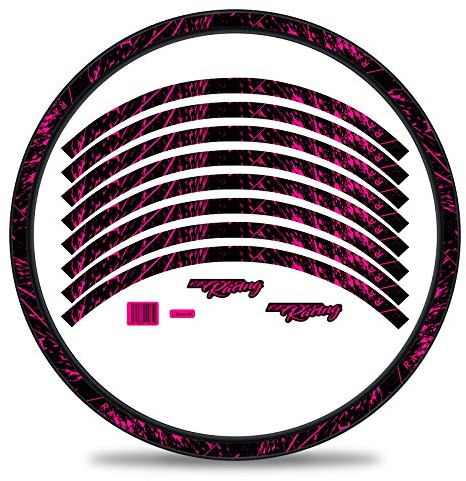 Finest Folia 16-teiliges Set Felgenrandaufkleber Sticker für Fahrrad Felgen im Racing Design Komplett Set für 27 29 für Rennrad Mountainbike MTB Laufrad RX024 (Neon Pink, Glanz)