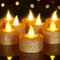 FURORA LIGHTING Lot de 12 bougies chauffe-plats à paillettes dorées sans flamme vacillante à piles, décoration d'intérieur pour décoration d'hiver