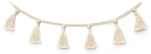 ehbn9 Nordic Baumwollseil Holzperlen Girlande mit Quaste Kinder Babyzimmer Wanddekoration