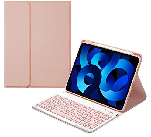 Keyboard Case for iPad 6th 5th Generation iPad Air 2 9.7 Inch Concave Keys - Detachable Bluetooth Color Keyboard Leather Folio Cover (Pink)
