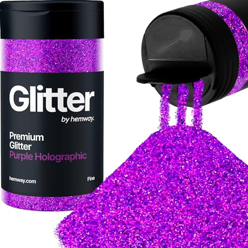 Hemway Premium Glitter Shaker - Purple Holographic | Fine Metallic Flake Sequins for Resin & Epoxy Crafts | Craft Supplies for Tumblers, Festival, Hair, Face, Body, Eye & Nail Art | 130 g