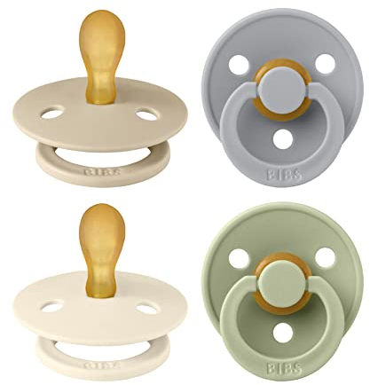 BIBS Colour Symmetrical Schnuller 4er Pack, BPA-frei Dummy-Schnuller, Symmetrischer Nippel. Naturkautschuk/Latex, Hergestellt in Dänemark. 0-6 Monate (4er Pack), Cloud Mix