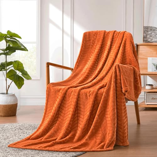 Excervent Weiche, gebürstete Flanell-Überwurfdecke, gebranntes Orange, Fleecedecke, Chevron-Muster für Sofa, Stuhl, Couch, warme, gemütliche dekorative Decke (127x152.4 cm) für Erwachsene und Kinder