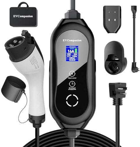 Level 1 & Level 2 EV Charger - 16A Adjustable Current, Delay Charging | 110V-240V, 21FT Cable | Compatible with All SAE J1772 EVs/PHEVs | NEMA 6-20 Plug & 5-15 Adapter