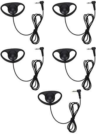 5PCS Mono Earpiece, 3.5mm Plug Headphones, D Shape Earpiece Wired One Ear Headphones Earpiece Headset for Two Way Radios Walkie Talkie