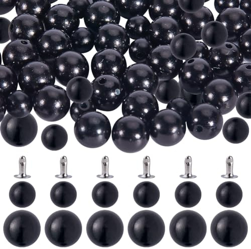 GORGECRAFT 200 Set Perlennieten In 2 Größen Schwarze Runde Kunststoffperlen Knöpfe Nieten Mit Stiften Set Für Kleidung Hüte Taschen Schuhe Verzierungen DIY Stricken Nähen Basteln Schmuckherstellung
