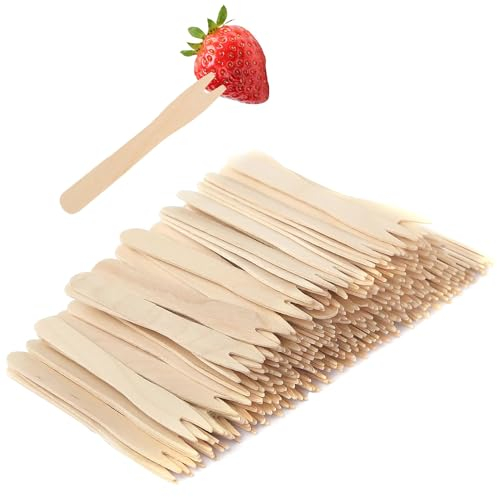 ANBOO Lot de 200 fourchettes à frites, 85 mm, fourchettes en bois, fourchettes à frites, fourchettes à frites, couverts en bois, couverts de fête, anniversaire, camping et pique-nique
