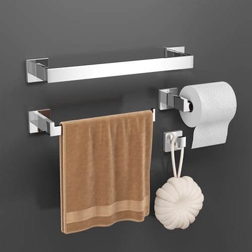 GOOPOOL 4 Pezzi Portasciugamani Set di Accessori di Ferramenta di Bagno di Parete, per Asciugamani, 40cm, Porta Salviette e Carta Igienica, Ganci SUS304 Acciaio Inossidabile Argento Brillante