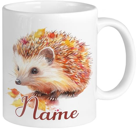 GRAZDesign Tasse Igel mit Namen personalisiert, Becher mit Herbstmotiv, Geschenk für Tierfreunde, Keramik 330ml