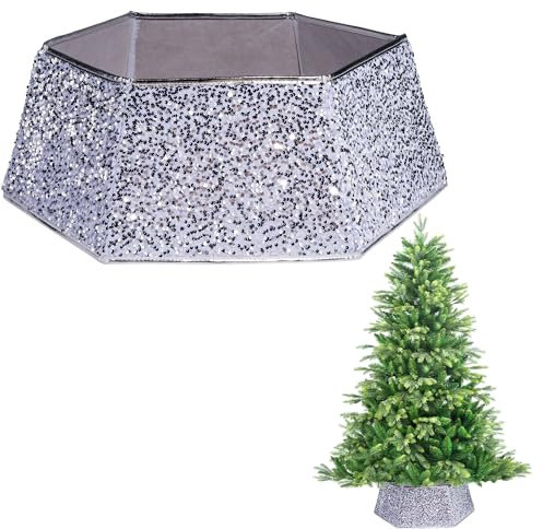 Falda Plegable para árbol de Navidad de 26.8 Pulgadas, con Lentejuelas, Soporte para la Base del árbol, para decoración de árbol