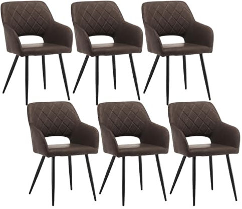 CLIPOP Esszimmerstühle, 6er Set, Polsterstühle mit Armlehnen, Metallbeine, Kunstleder Bezug, Kunstleder Braun, bis 150 kg belastbar, für Arbeitszimmer, Wohnzimmer, Schlafzimmer (6er, Kunstleder Braun)