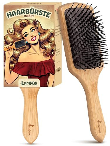 lampox Bambus Haarbürste mit Kunststoffpins – Entwirrbürste für alle Haartypen – Sanfte Kopfhautmassage, Anti-Ziepen, Paddle-Bürste für Kinder & Erwachsene, nachhaltige Haarpflege