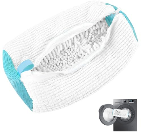 elook Shoe Washing Machine Bag, Reusable Trainer Sneaker Laundry Shoe Bag for Washing Machine, Shoe Cleaning Bag for All Shoe Types And Sizes - 39 x19 cm/White Blue