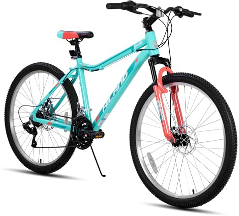 Hiland 26 Inch Ladies Mountain Bike, Aluminium Frame 18 Speed MTB for Women, Ladies and Girls Mountain Bike with Double Disc Brakes and Suspension Fork, Mint Green