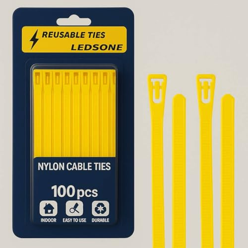 100 Pack Reusable Cable Ties Yellow 150mm Heavy Duty Strong Nylon Large Zip Ties Releasable Plastic Thick Tie Wraps (Yellow 150 x 3.6 mm)