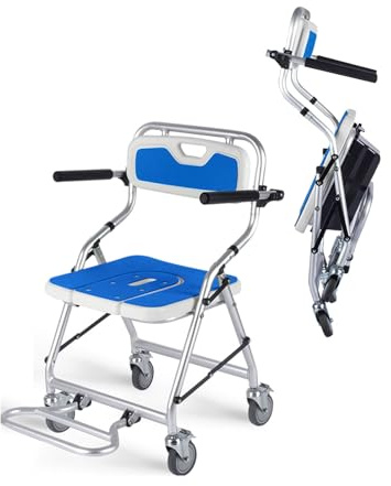 Duschstuhl mit Rädern, 4-in-1-Toilettenstuhl fürs Bett, wasserdichter mobiler Toilettenstuhl