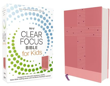NIrV, Clear Focus Bible for Kids (Help Kids with ADHD or Dyslexia Read with Confidence), Leathersoft, Pink: Read more of the Bible with better focus using the Bionic Reading Method