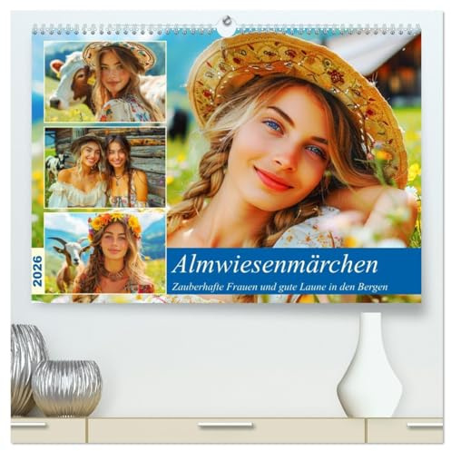 Almwiesenmärchen. Zauberhafte Frauen und gute Laune in den Bergen (hochwertiger Premium Wandkalender 2026 DIN A2 quer), Kunstdruck in Hochglanz: Eine ... und alpine Harmonie (CALVENDO Natur)