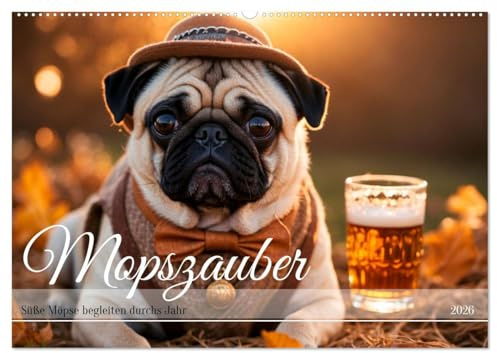 Mopszauber - Süße Möpse begleiten durchs Jahr (Wandkalender 2026 DIN A2 quer), CALVENDO Monatskalender: Unser KI-Mopskalender präsentiert die ... menschlichen Situationen (CALVENDO Tiere)