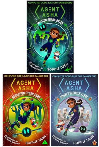 Agent Asha Trilogy 3 Books Collection Set By Sophie Deen (Mission Shark Bytes, Operation Cyber Chop & Double Trouble Alert)