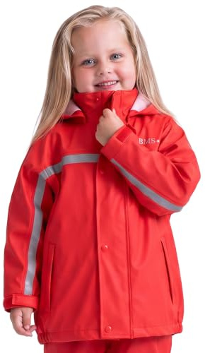 BMS Kinder Regenjacke, SoftSkin, Wasserdicht | Strapazierfähige, wasserdichte Jacke mit abnehmbarer Kapuze für Kindergarten, Schule und Outdoor