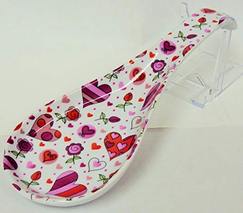 Chic Hearts Spoon Rest Large Ceramic Porcelain Spoon Hand Decorated in UK
