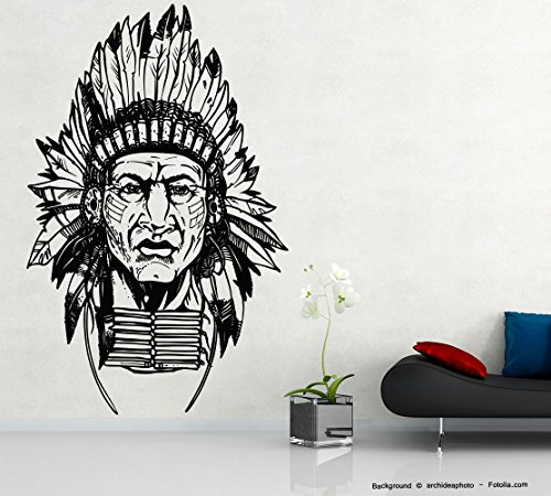 Sunnywall Wandtattoo Wandaufkleber Indianer Amerika Häuptling Chief XXL Orange