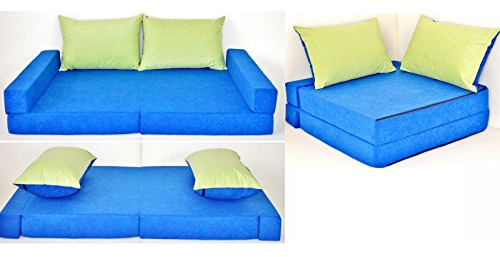 KK N blau-grün Kindersofa Kindermatratze Sitzkissen Spielsofa Minicouch Set + 2 Kissen (KK N (blau-grün))