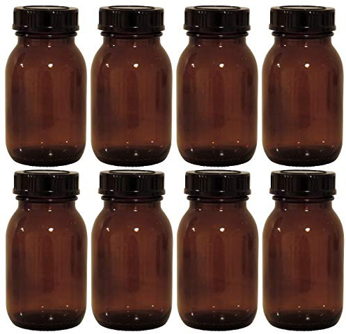 mikken - braunes Apothekerglas Set inkl. Schraubverschluss & Etiketten Made in Germany, 8x 125ml, Silber