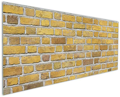 Wallario Küchenrückwand aus Glas 125 x 50 cm, Motiv: Ziegelsteinwand in gelb - Backsteine | Spritzschutz abwischbar & pflegeleicht