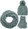 styleBREAKER Schal, Mütze und Handschuh Set, Zopfmuster Strickschal mit Bommelmütze und Handschuhe, Damen 01018208, Farbe::Grau / Loop Schlauchschal (One Size)