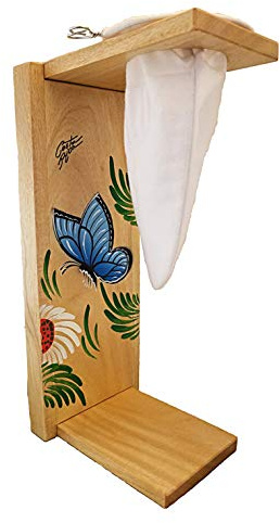 Chorreador, Costa Rican, handgefertigt, tragbar, faltbarer Holzständer, Kaffeemaschine, inklusive: 1 großer wiederverwendbarer Stofffilter (Bolsa de Chorrear Cafe), Farbe: hell, Holz: Gmelina