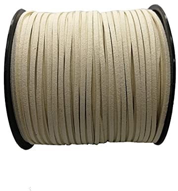 Pamir Tong 100 Yards 2.6mm Suede Leather Cords Leather Lace Flat Faux Suede Cord String Thread Velvet Cord for Necklace, Bracelet, Beading and DIY Crafts (Beige)