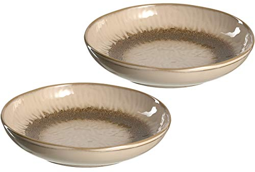 Leonardo 026982 Matera - Juego de 2 platos hondos de cerámica, aptos para lavavajillas, con esmalte, 2 platos redondos de gres de 20,7 cm de diámetro, color beige