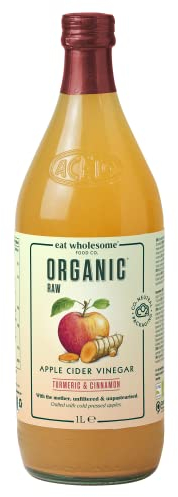 Eat Wholesome Organic Apple Cider Vinegar, Turmeric & Cinnamon, 1L - Raw, Unpasteurised, Unfiltered, With The Mother, Vegan, Glass Bottle in Box