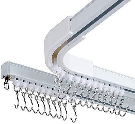 Raumteiler Deckenschienen-Set für Vorhänge mit Haken, Eckverbinder (2 Stück) und Top-Klammern, Vorhangschienensystem (3,6-5,5 m Schienensatz)